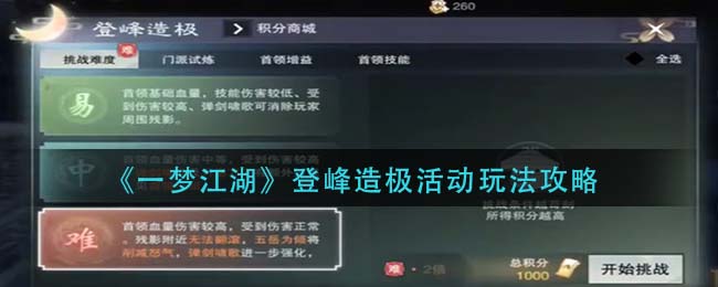 一梦江湖登峰造极活动怎么玩