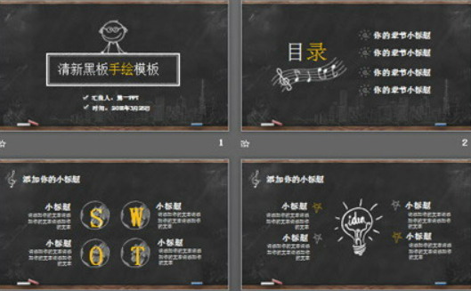 创意黑板粉笔手绘PPT模板1
