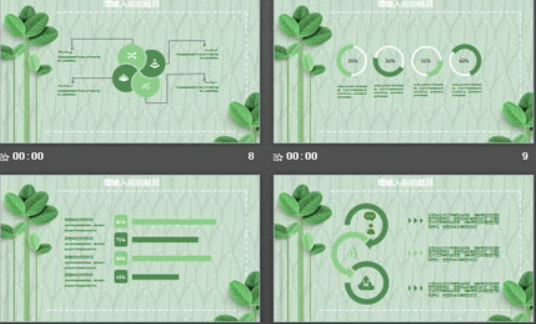 绿色清新叶子植物背景PPT模板1