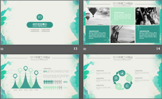 绿色水墨背景的工作总结工作报告PPT模板3