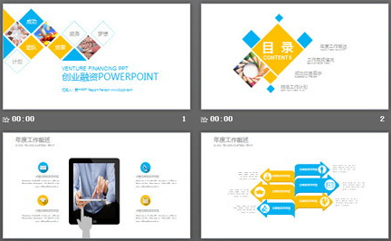 蓝黄多边形组合创业融资计划书PPT模板1