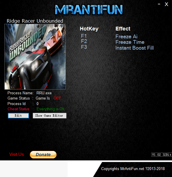 山脊赛车：无限三项修改器MrAntiFun版1