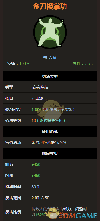 太吾绘卷元山派绝技功法金刀换掌功属性怎么样?金刀换掌功属性图文一览
